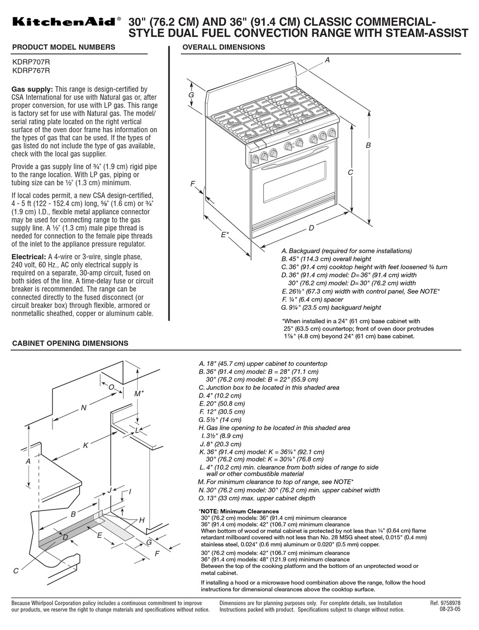 KITCHENAID KDRP707R CONVECTION OVEN PRODUCT DIMENSIONS ManualsLib