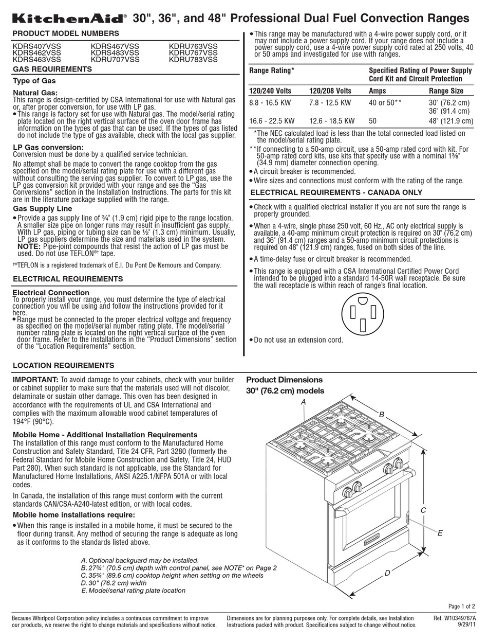 KITCHENAID KDRS407VSS CONVECTION OVEN SPECIFICATIONS ManualsLib   Kitchenaid Kdrs407vss 