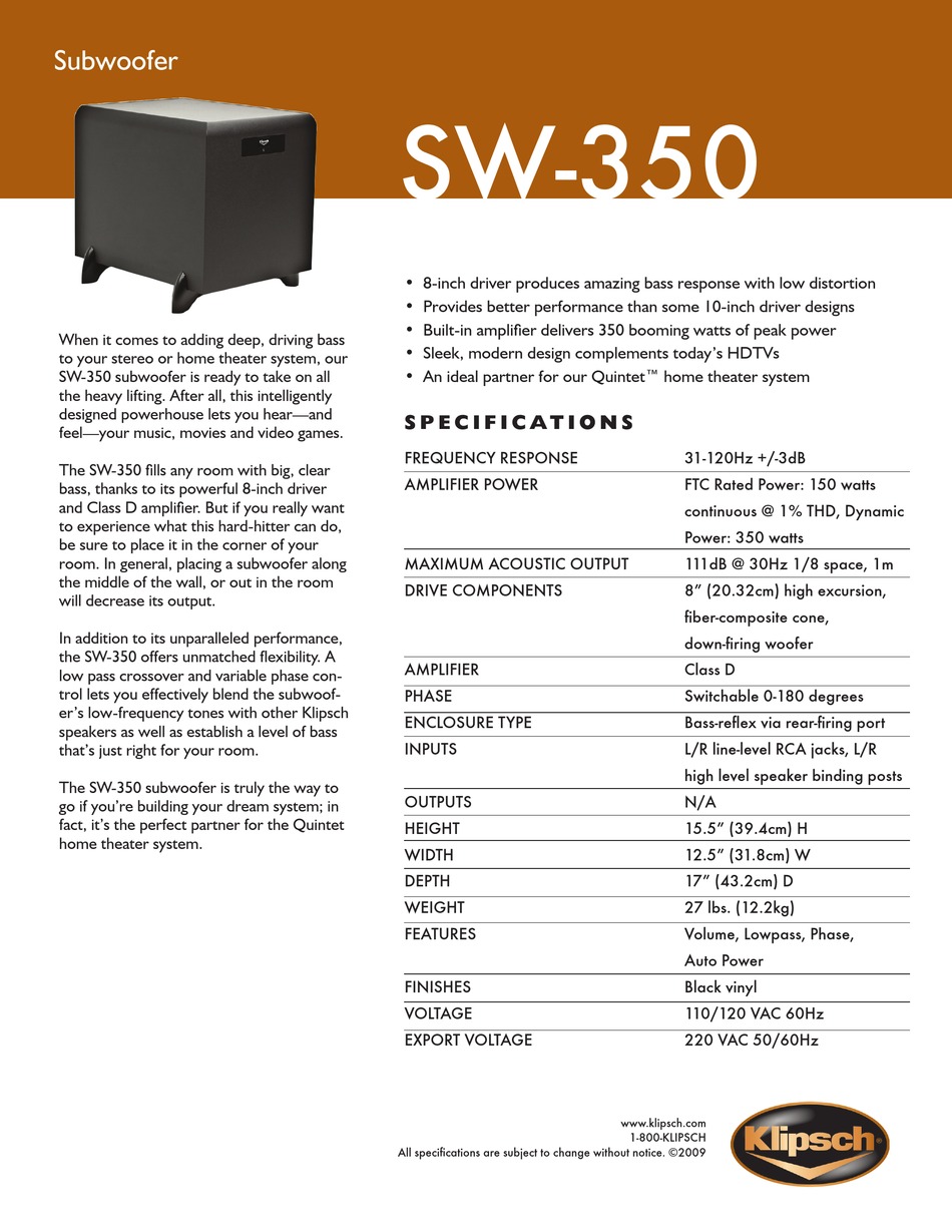 subwoofer klipsch sw 350