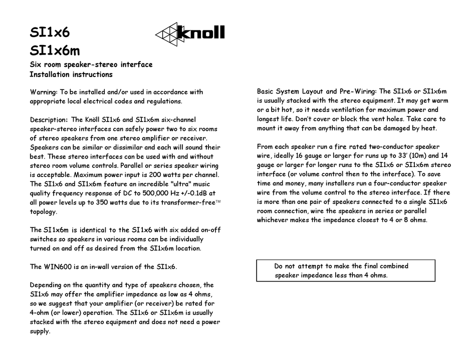 KNOLL SI1X6 INSTALLATION INSTRUCTIONS Pdf Download ManualsLib