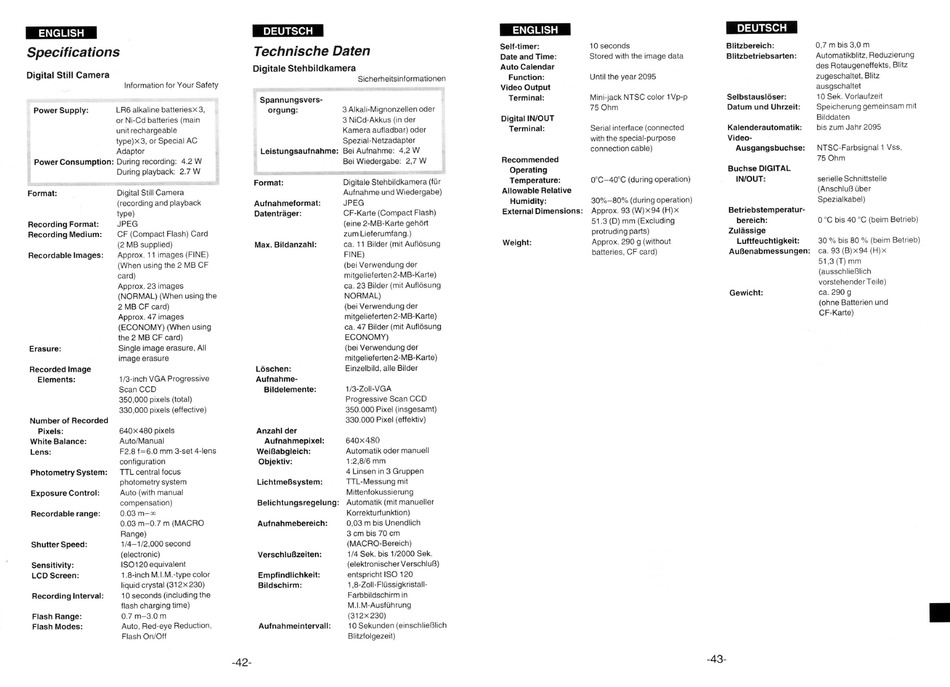 KONICA MINOLTA QMINI DIGITAL CAMERA SPECIFICATIONS ManualsLib