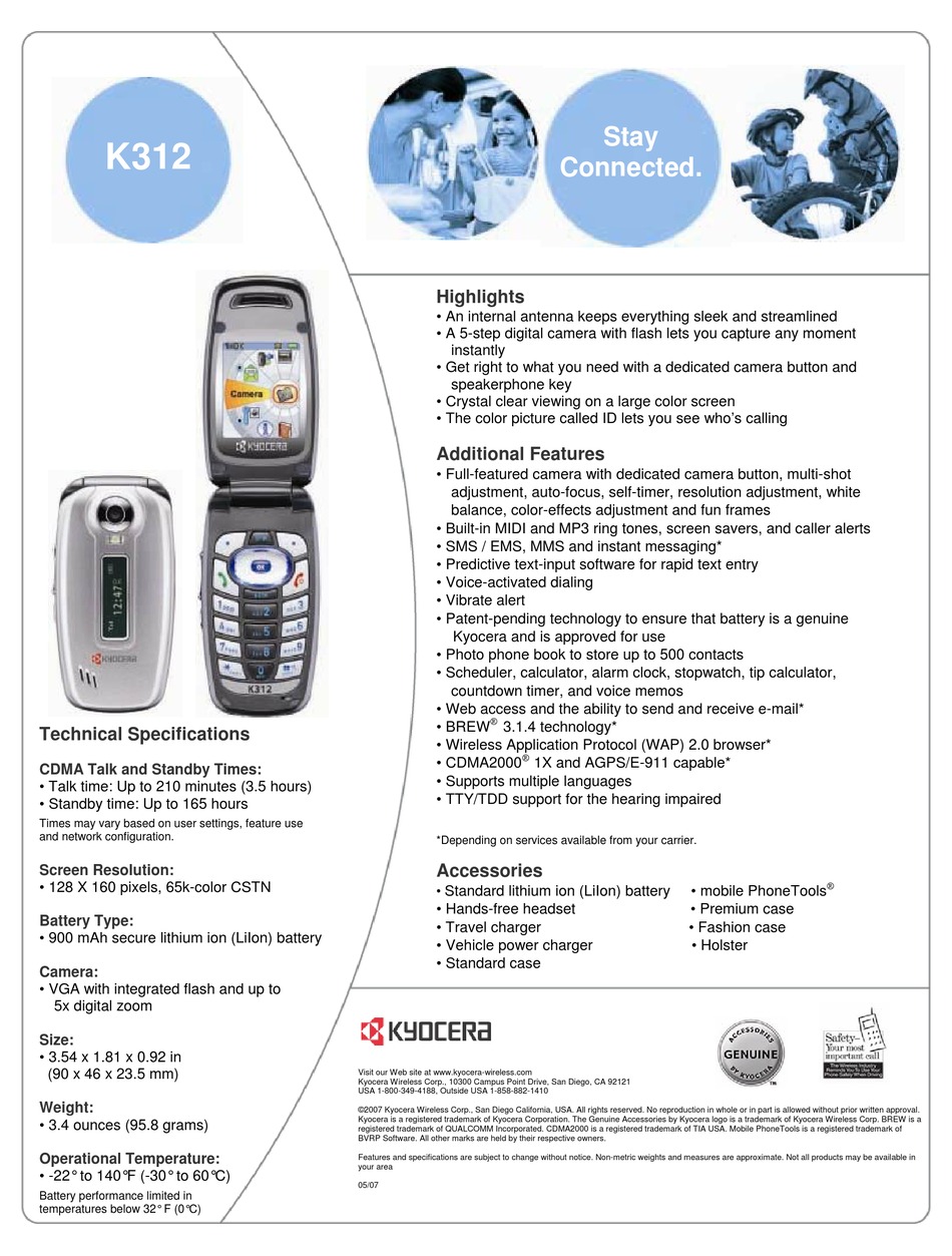 KYOCERA K312 TECHNICAL SPECIFICATIONS Pdf Download | ManualsLib