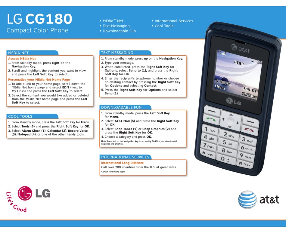 LG CG180 CELL PHONE DATASHEET ManualsLib