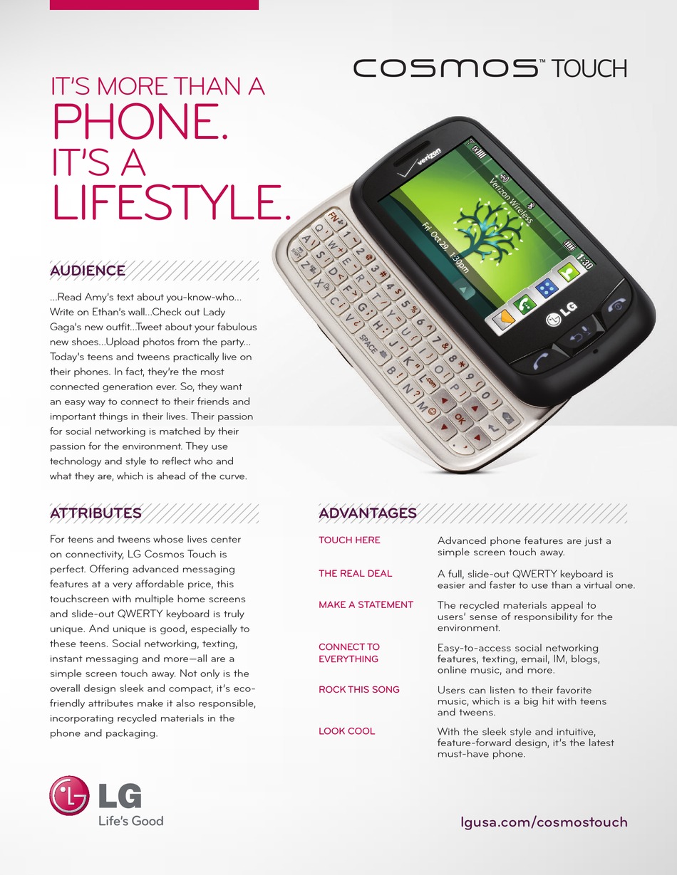 LG COSMOS TOUCH CELL PHONE SPECIFICATIONS | ManualsLib