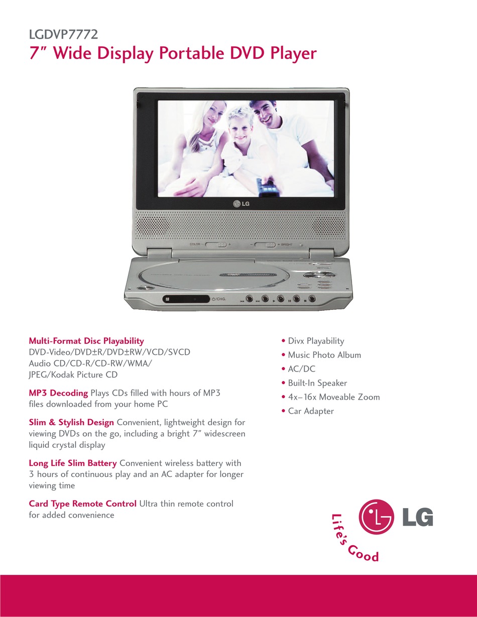 LG LGDVP7772 PORTABLE DVD PLAYER BROCHURE & SPECS ManualsLib
