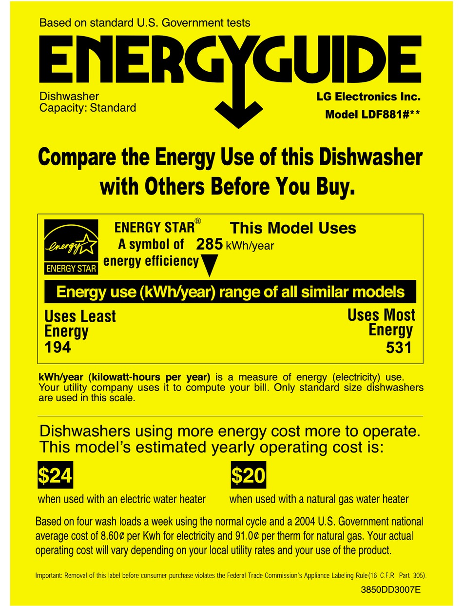 LG LDF8812 DISHWASHER ENERGY MANUAL ManualsLib