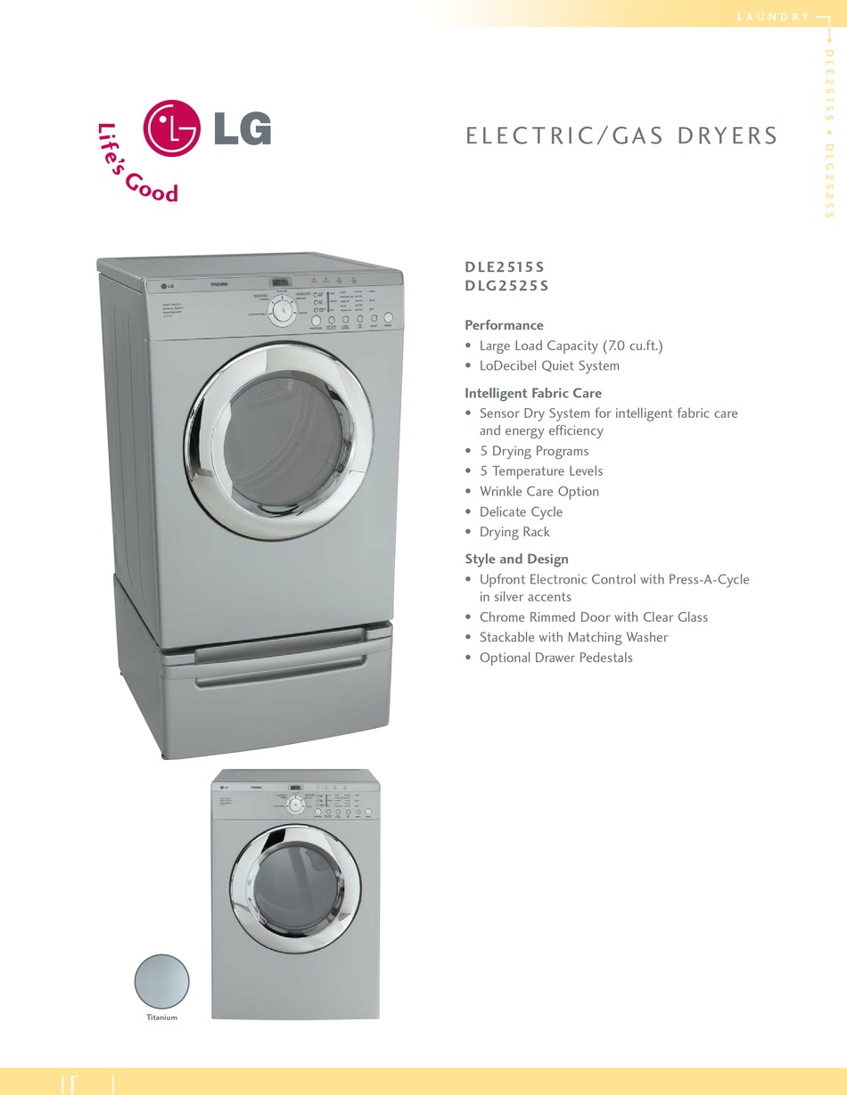 LG DLE2516W Electric Dryer With 5 Drying Programs