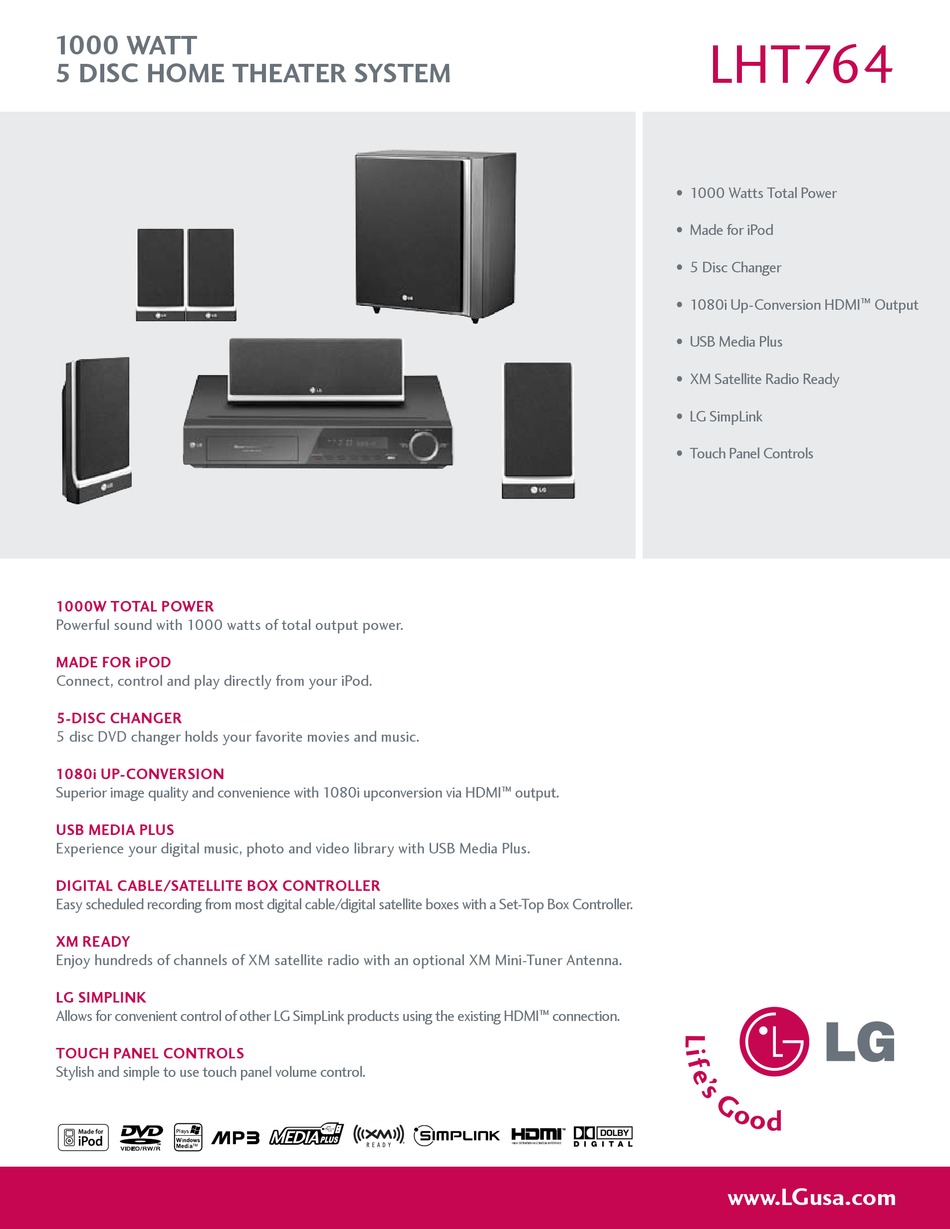 LG LHT764 HOME THEATER SYSTEM SPECIFICATIONS ManualsLib