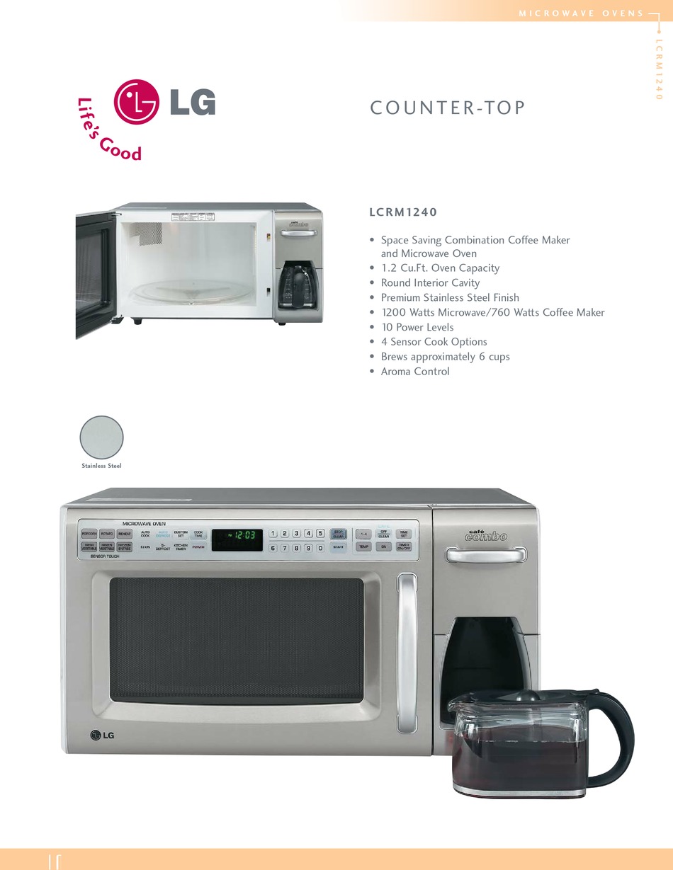 LG LCRM1240ST 1.2 cu. ft. Countertop Combination Microwave and Coffee Maker  with 1200 Cooking Watts, Sensor Cook and Round Cavity