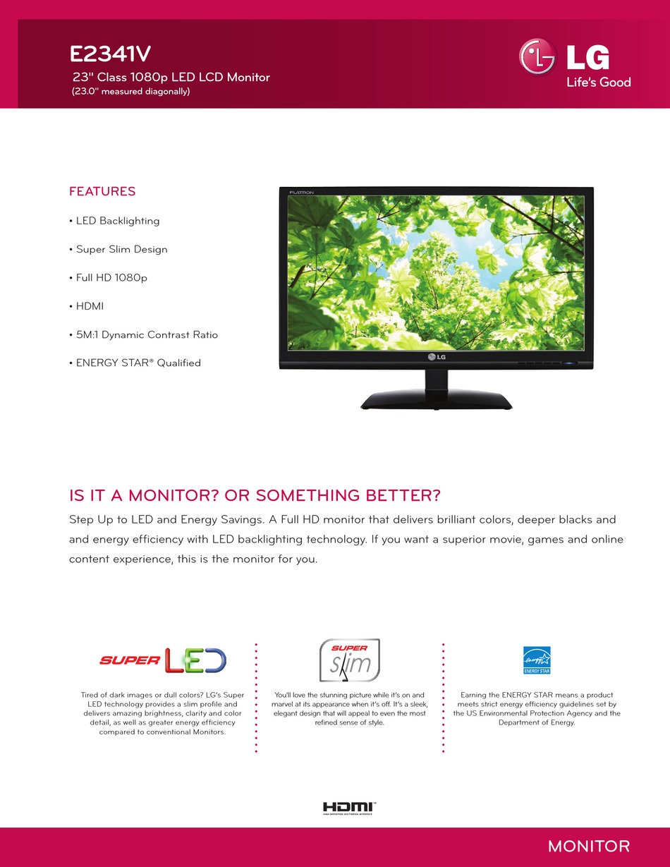 LG E2341V MONITOR SPECIFICATIONS | ManualsLib