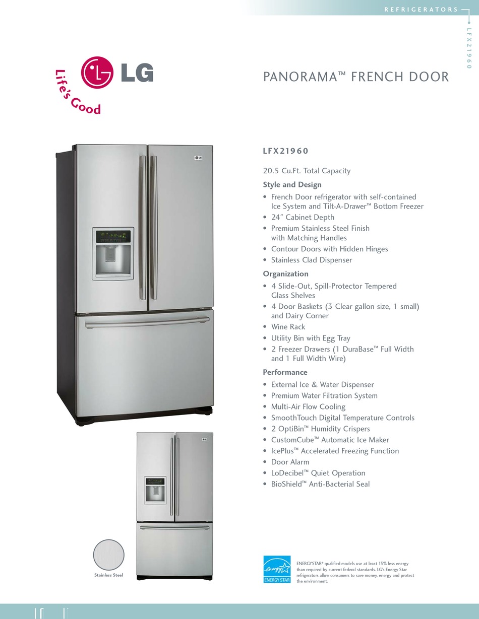 LG LFX21960ST REFRIGERATOR SPECIFICATIONS ManualsLib