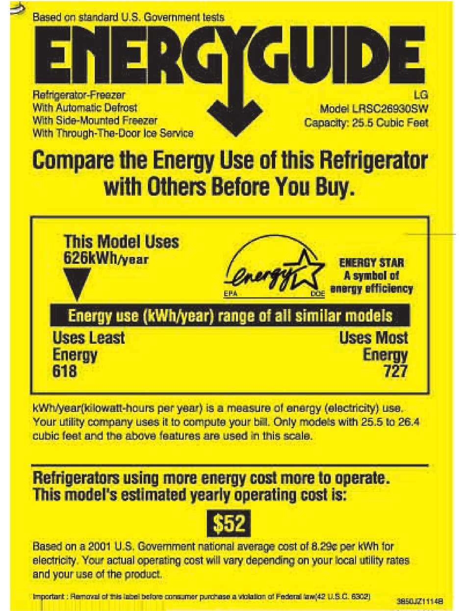 LG LRSC26930 REFRIGERATOR ENERGY MANUAL ManualsLib
