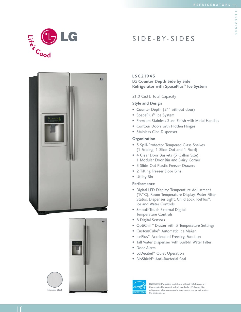 LG LSC21943ST SPECIFICATION SHEET Pdf Download | ManualsLib