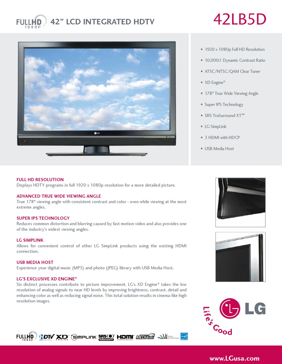 LG 42LB5D SPECIFICATIONS Pdf Download | ManualsLib