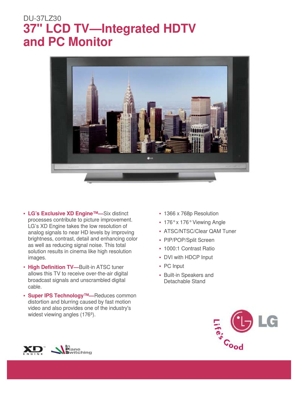 LG DU37LZ30 LCD TV SPECIFICATIONS ManualsLib