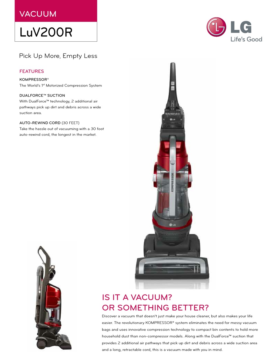 LG LUV200 VACUUM CLEANER SPECIFICATIONS 