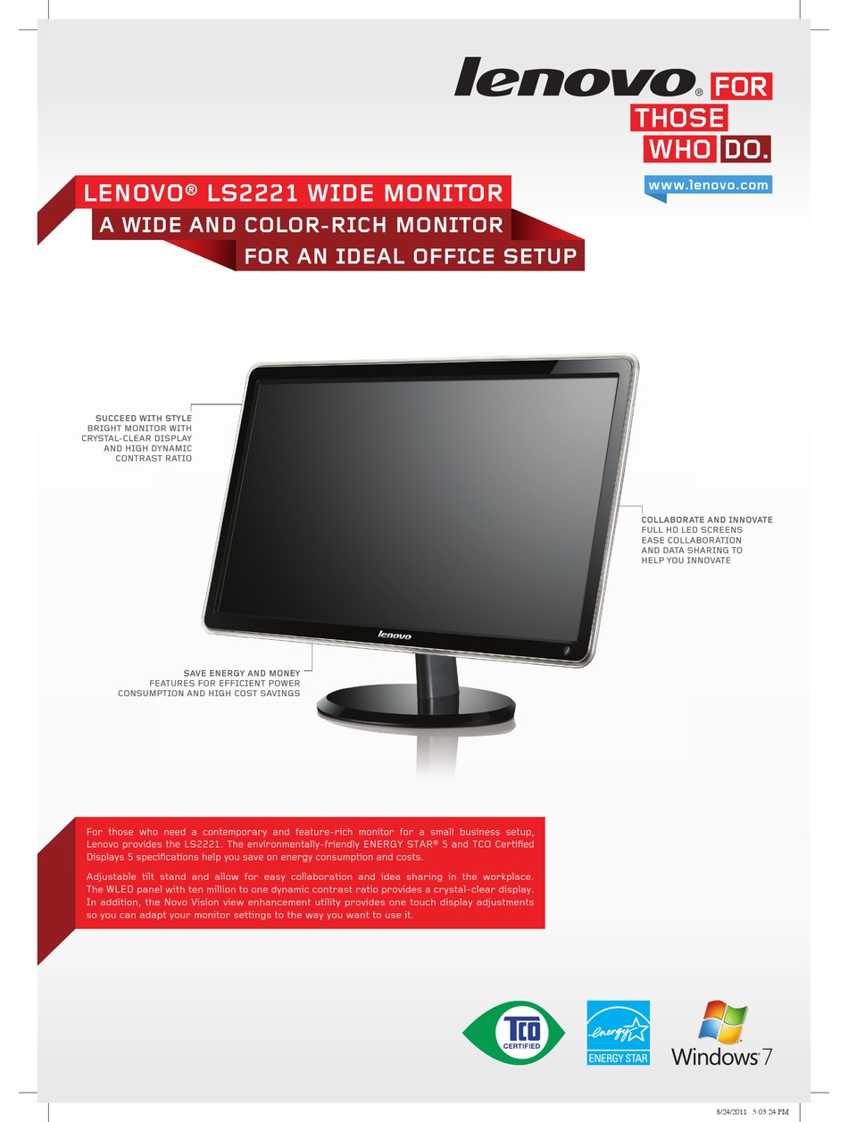 LENOVO THINKVISION LS2221 QUICK START Pdf Download | ManualsLib