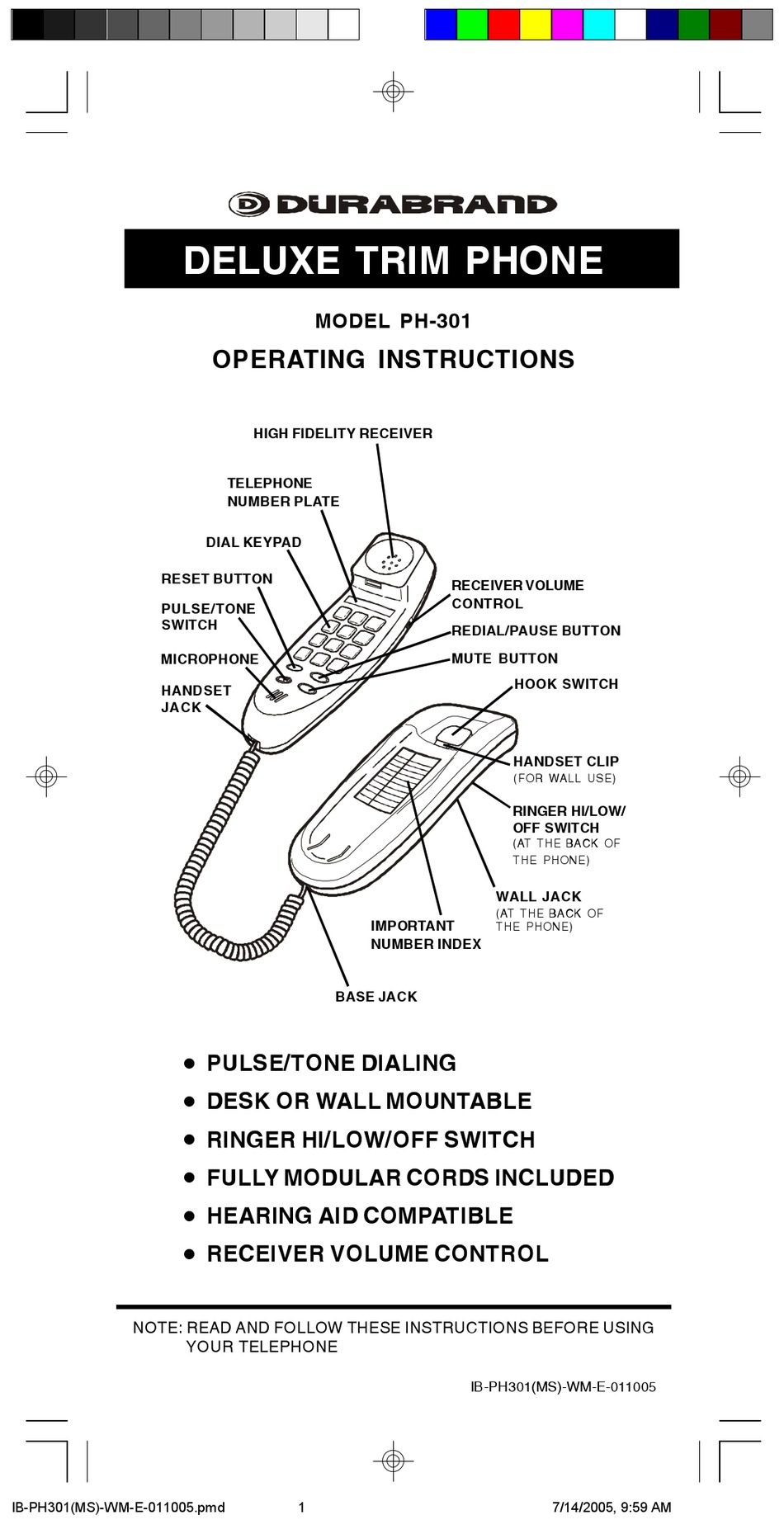 durabrand phone model ph 3238 manual