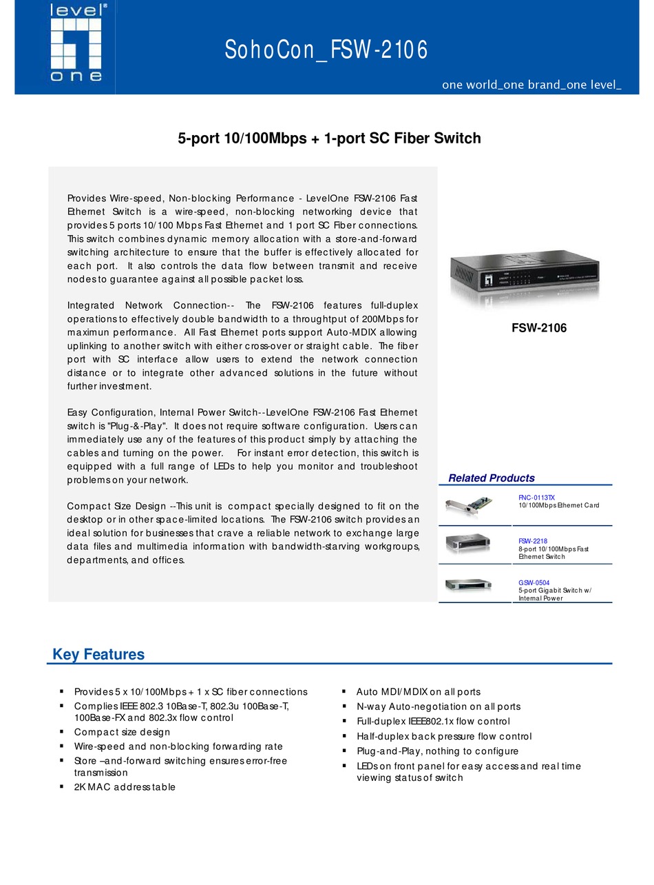 level one switch configuration