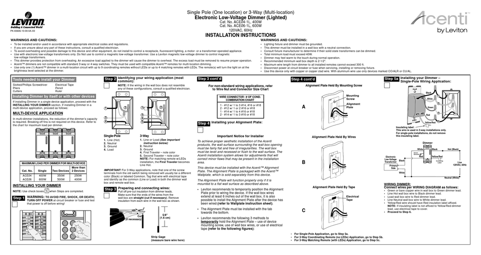 LEVITON ACENTI ACE041L DIMMER INSTALLATION INSTRUCTIONS ManualsLib