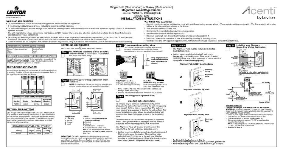 LEVITON ACM061L DIMMER INSTALLATION INSTRUCTIONS ManualsLib