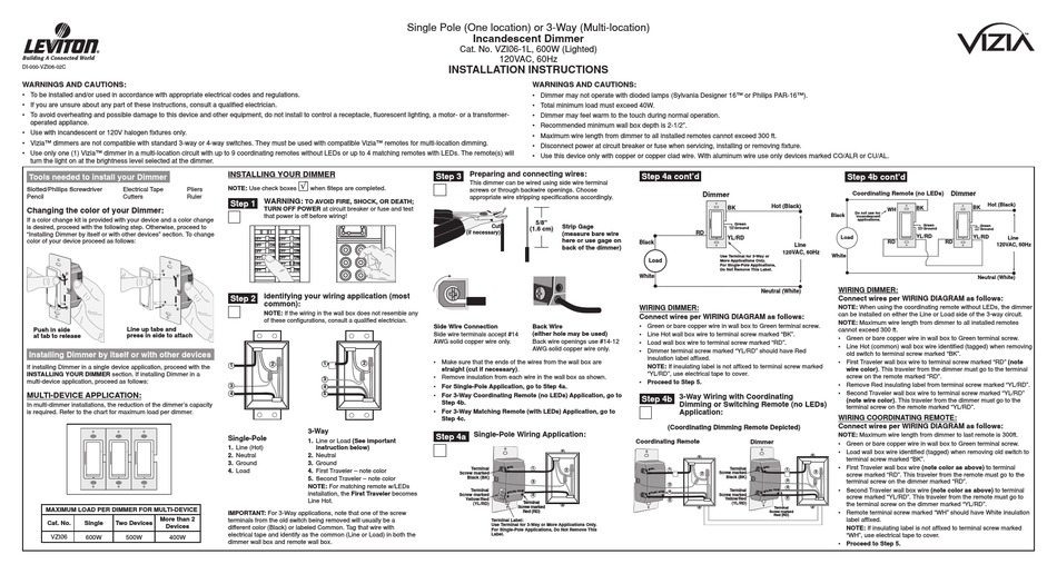 leviton vzi061l installation instructions pdf download