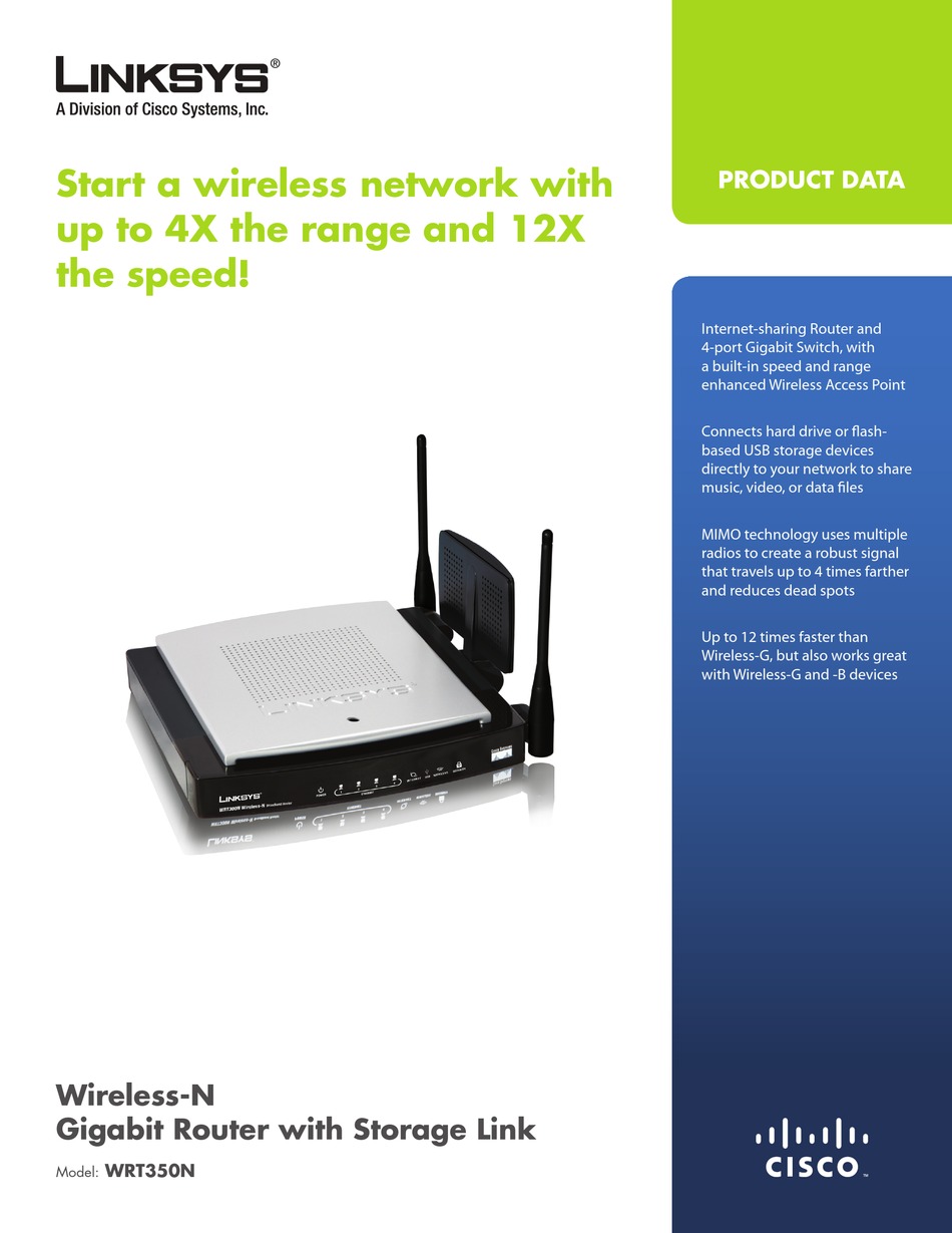 LINKSYS WRT350N WIRELESS ROUTER PRODUCT DATA | ManualsLib