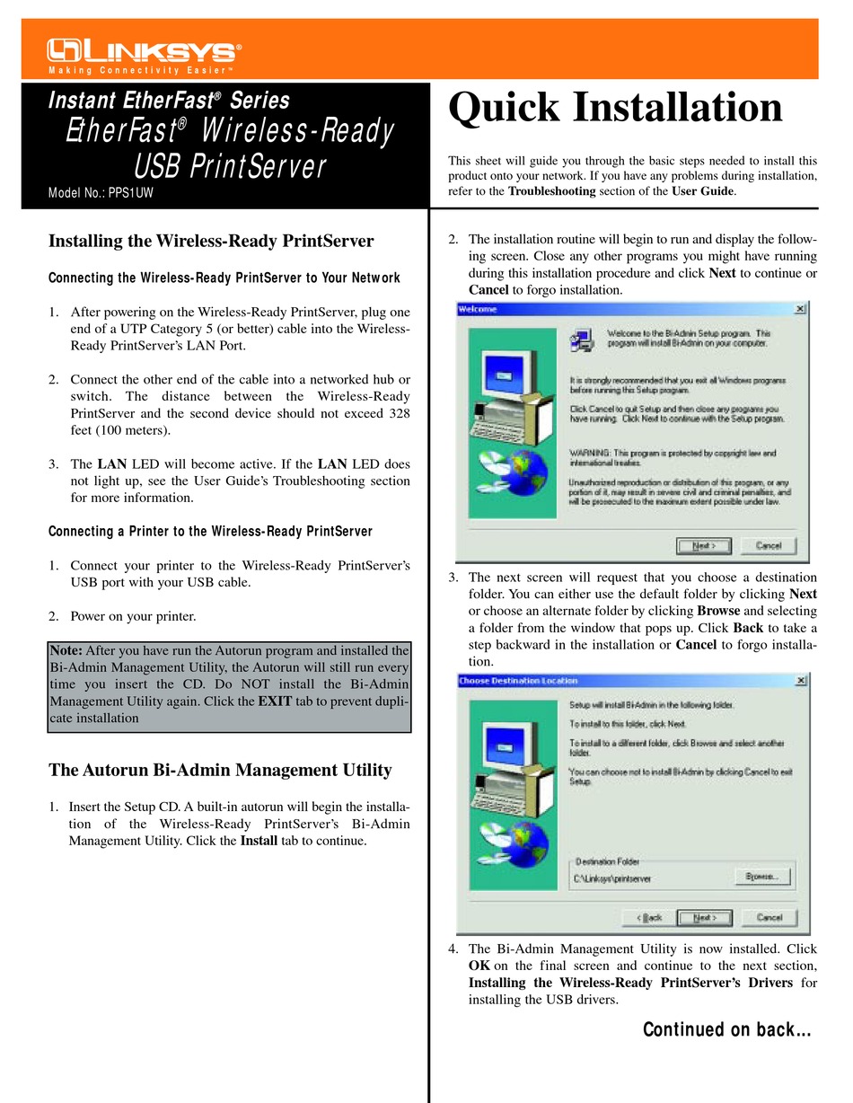 Linksys Pps Uw Print Server Quick Installation Manualslib