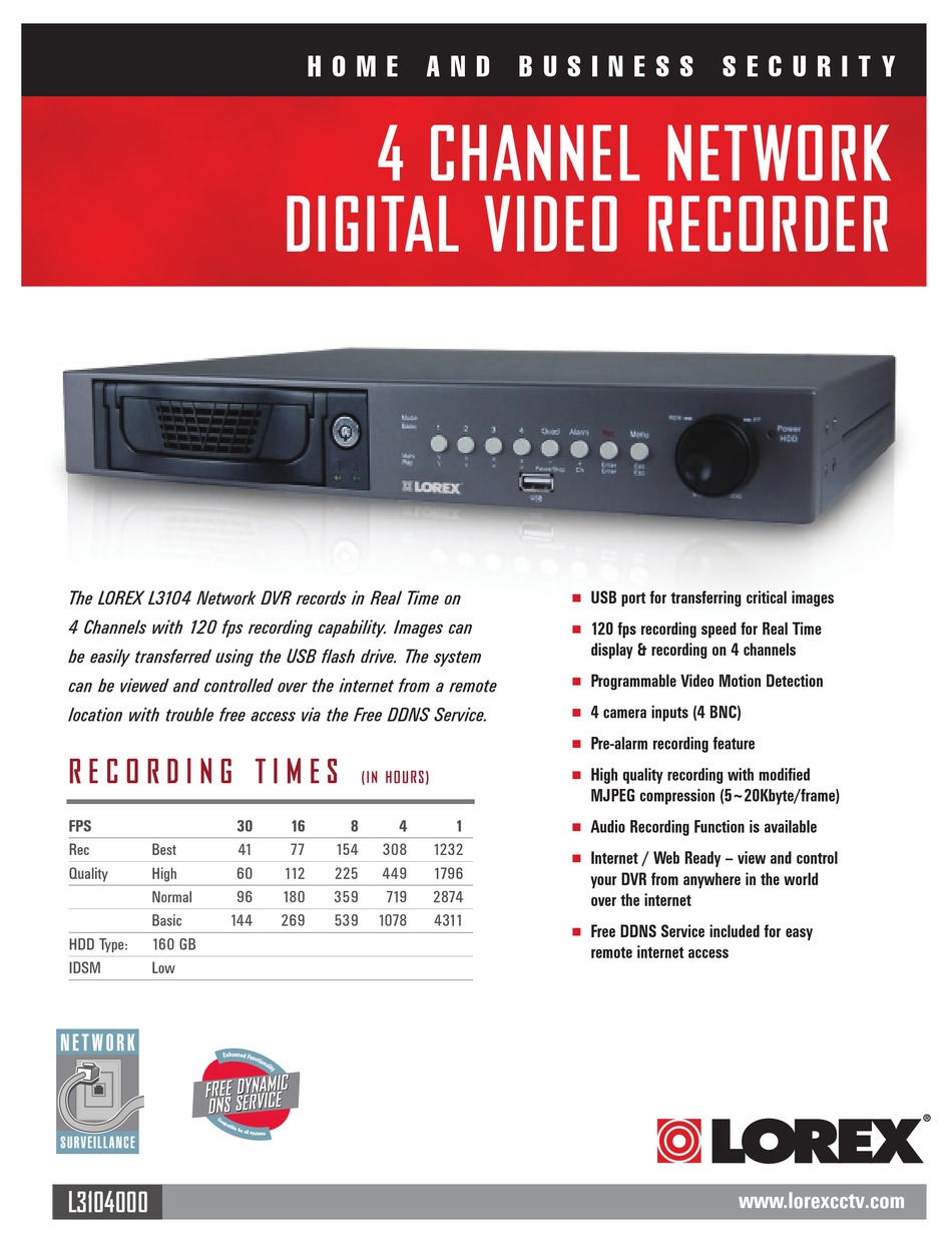 LOREX L3104000 DVR SPECIFICATIONS ManualsLib