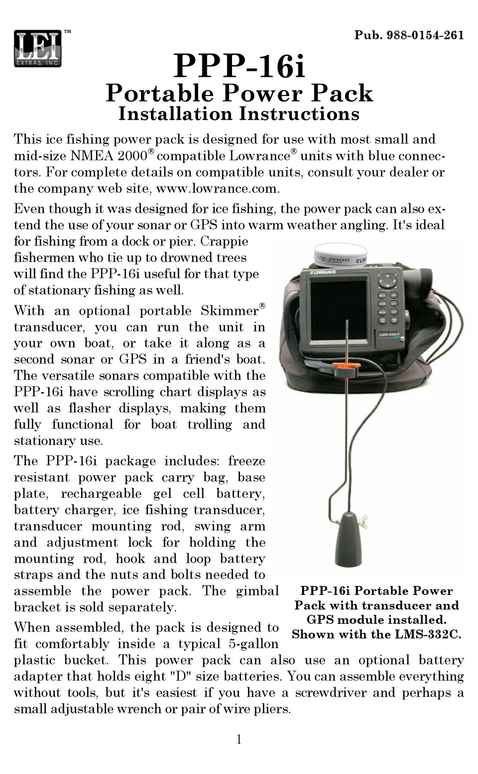 LOWRANCE 16I POWER PACK INSTALLATION INSTRUCTIONS MANUAL ManualsLib