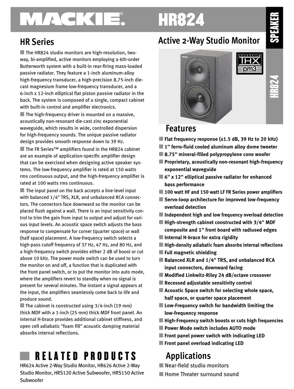 MACKIE HR824 SPEAKER BROCHURE | ManualsLib