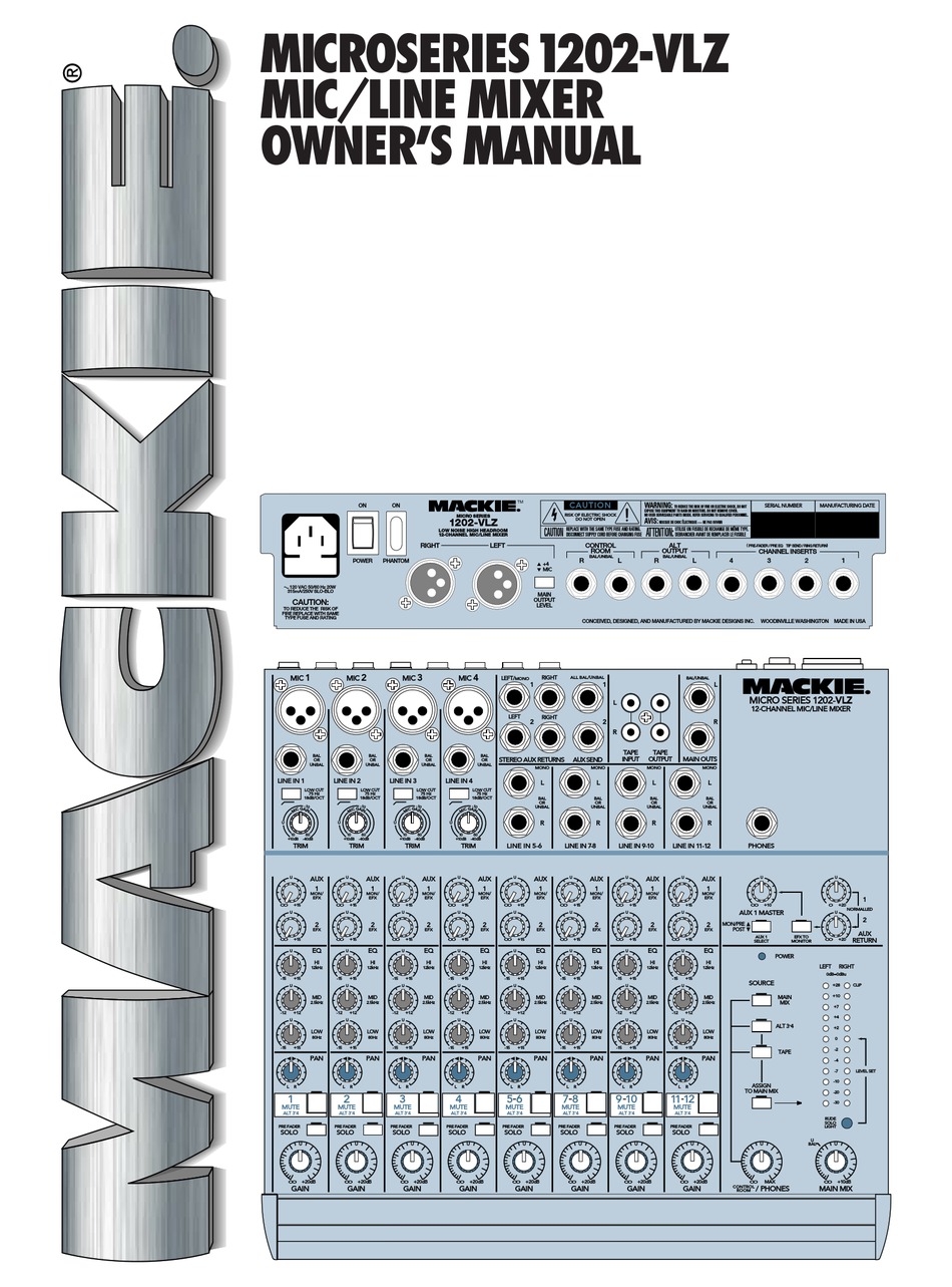 Mackie 12 Vlz Owner S Manual Pdf Download Manualslib