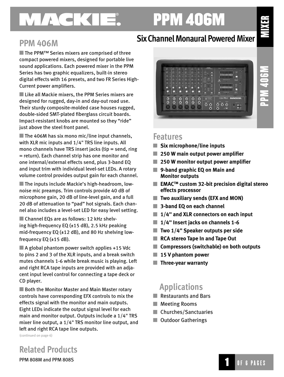 MACKIE 406M MUSIC MIXER SPECIFICATIONS ManualsLib