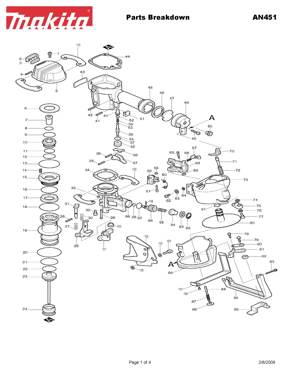 MAKITA AN451 NAIL GUN PARTS BREAKDOWN ManualsLib