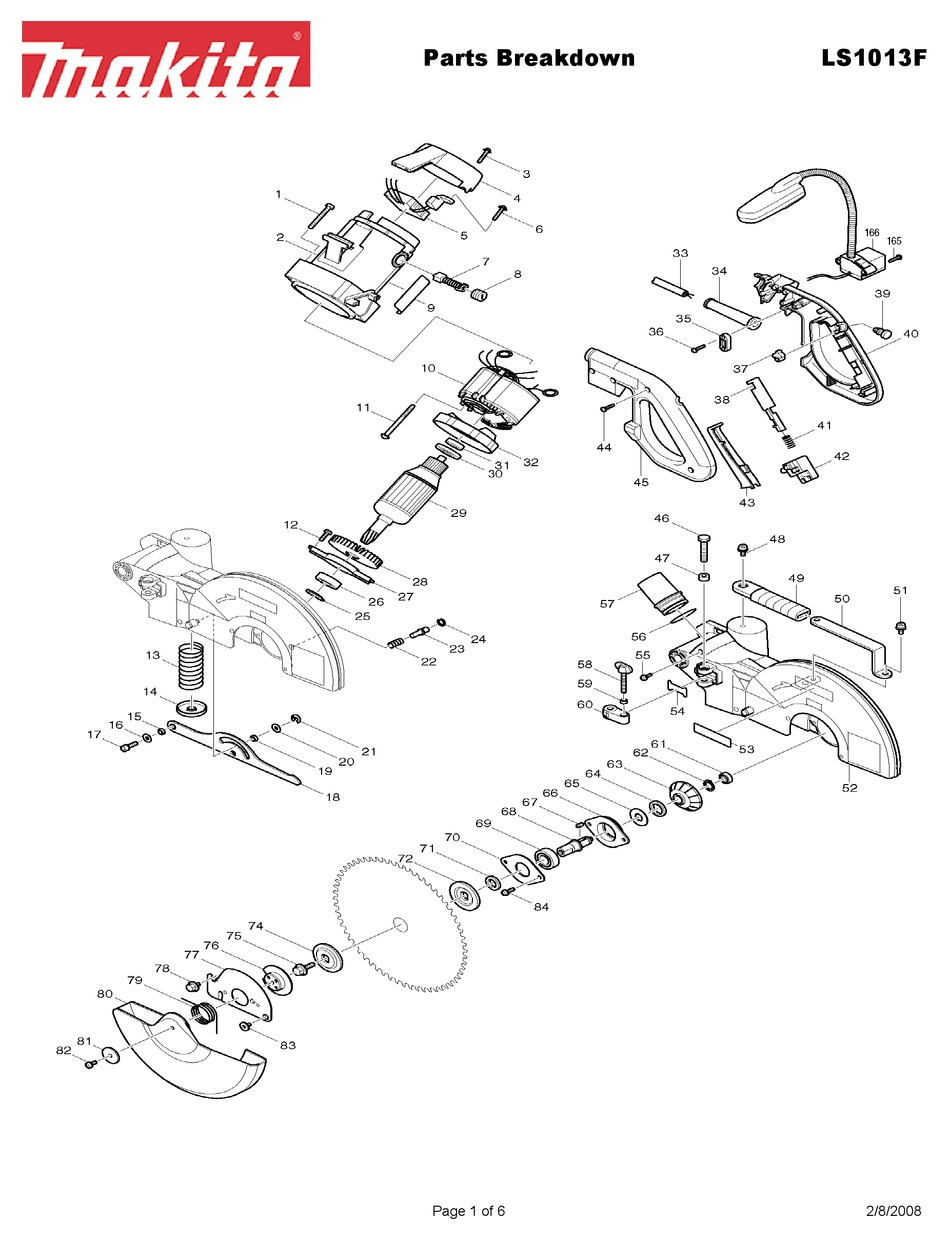 MAKITA LS1013F SAW PARTS BREAKDOWN 