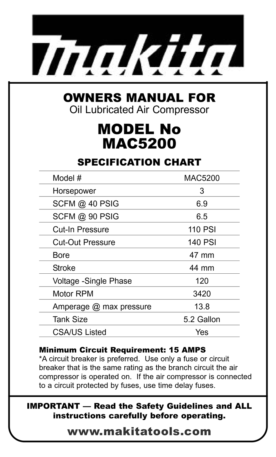 MAKITA MAC5200 OWNER