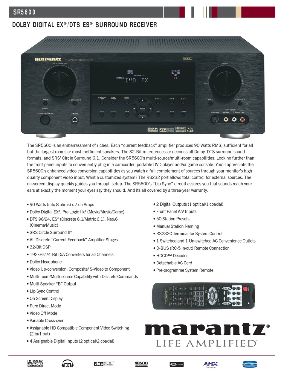 MARANTZ SR5600 RECEIVER SPECIFICATIONS ManualsLib