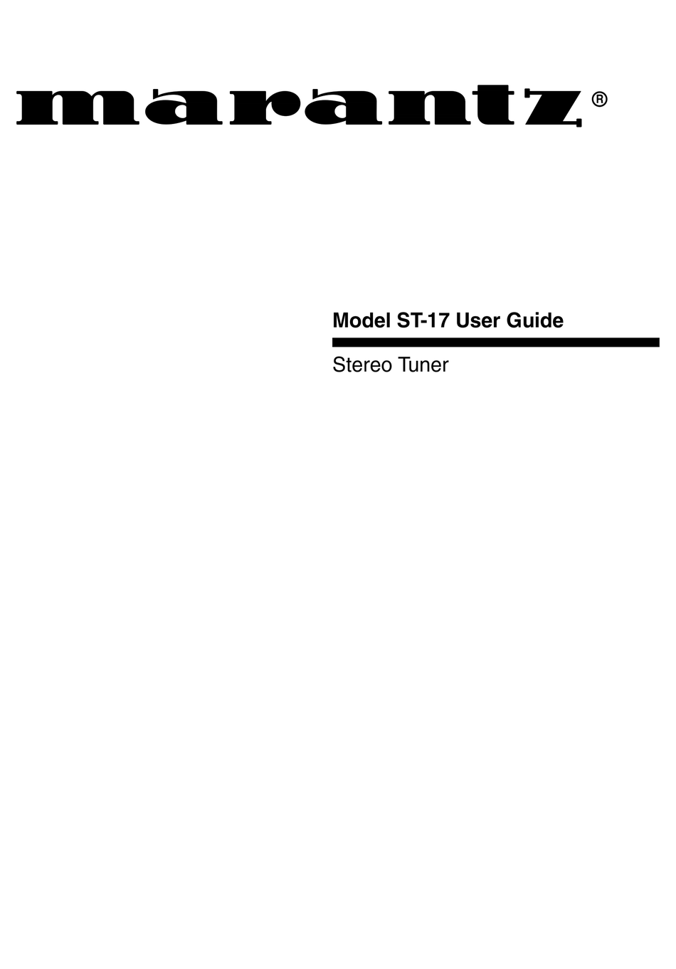 MARANTZ ST17 USER MANUAL Pdf Download ManualsLib