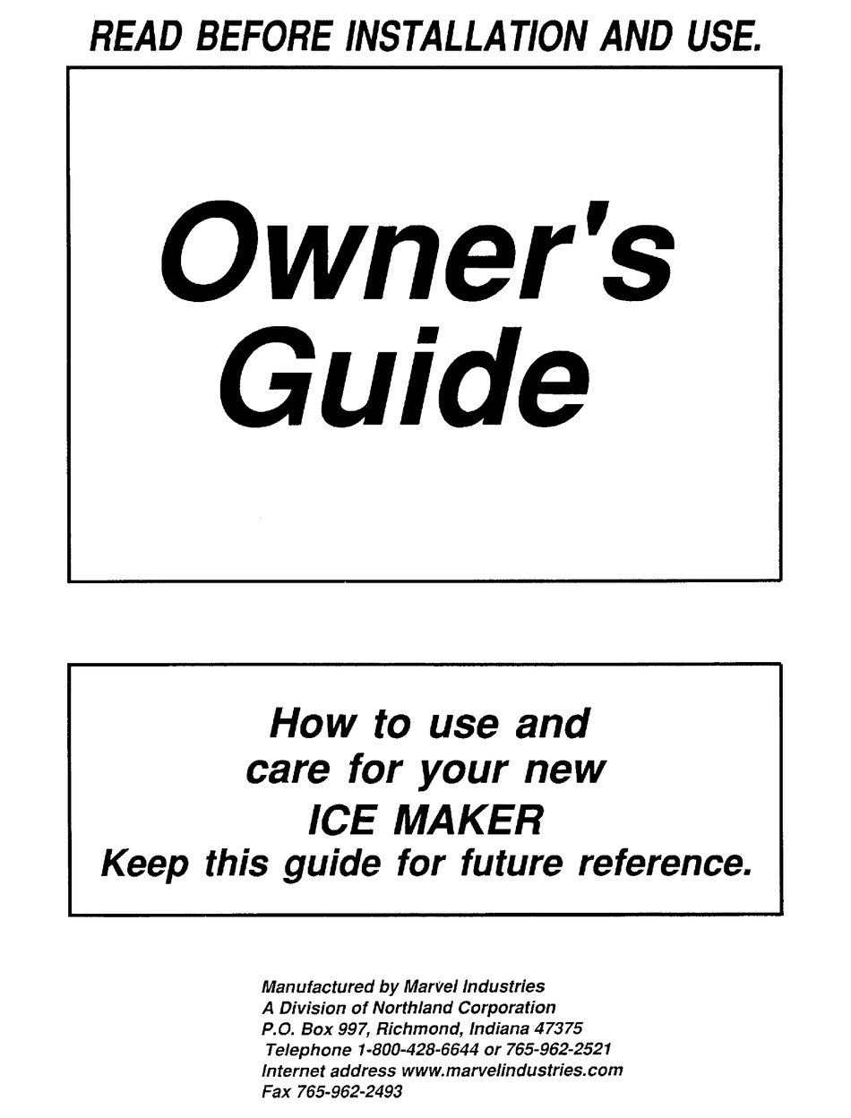 MARVEL 30IMABB ICE MAKER OWNER'S MANUAL ManualsLib