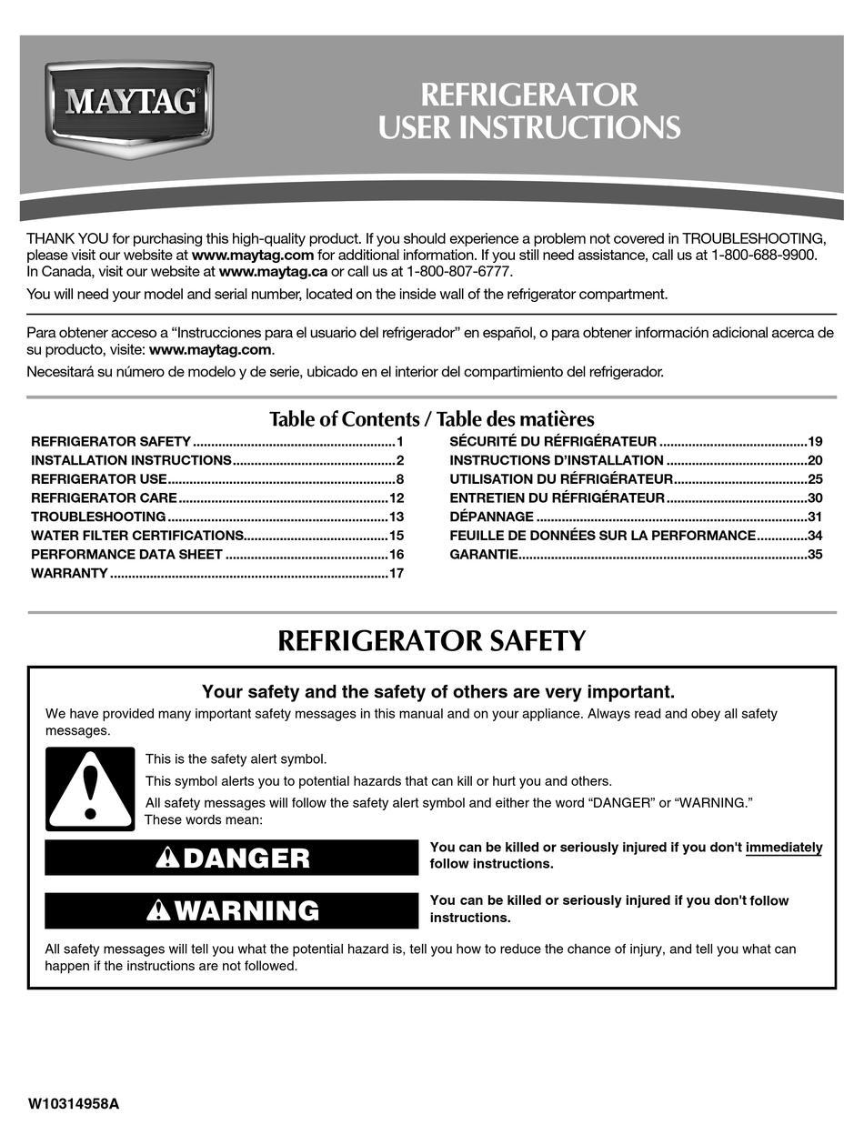 MAYTAG ICE2O MFI2665XE REFRIGERATOR USER INSTRUCTIONS ManualsLib