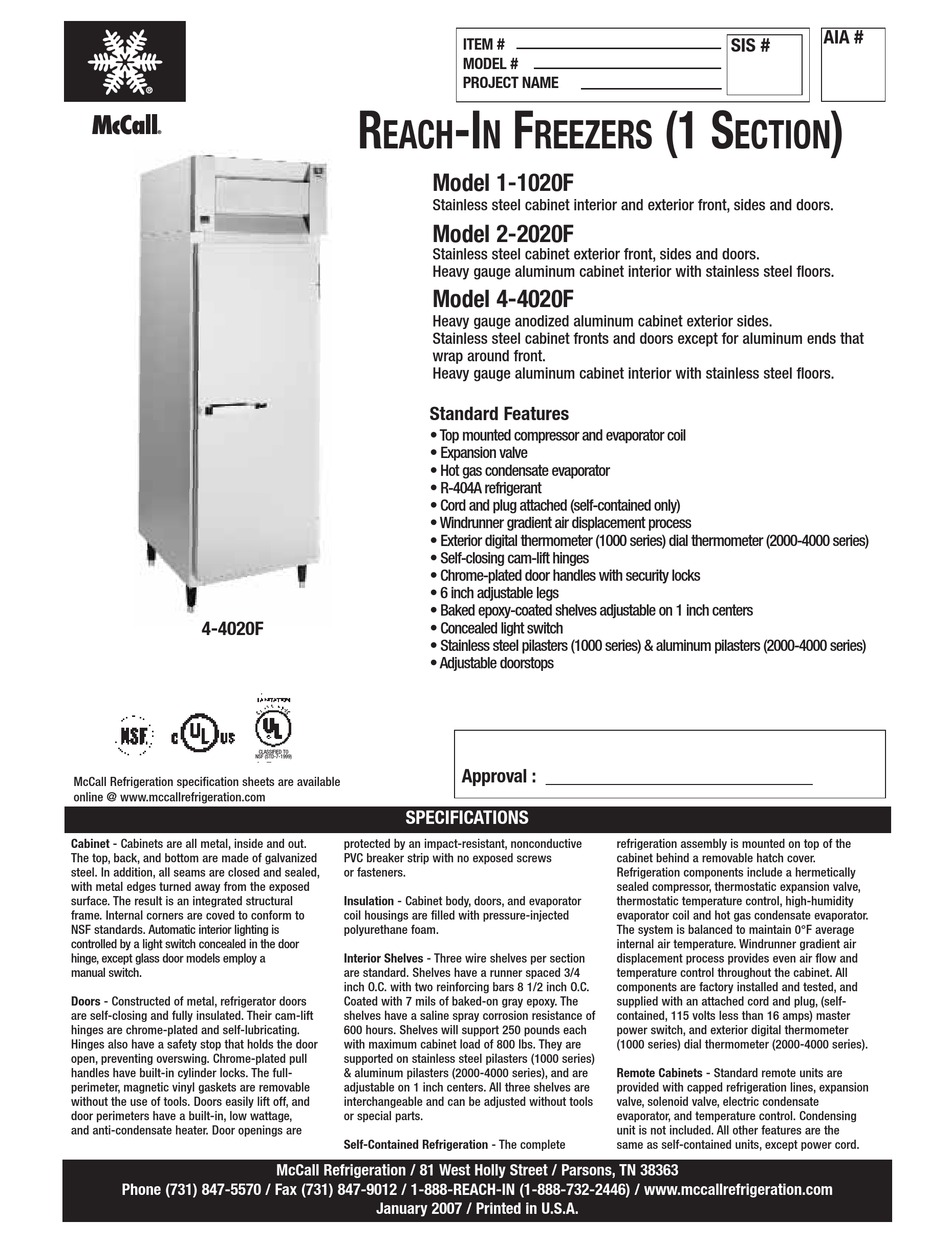 mccall reach in freezer