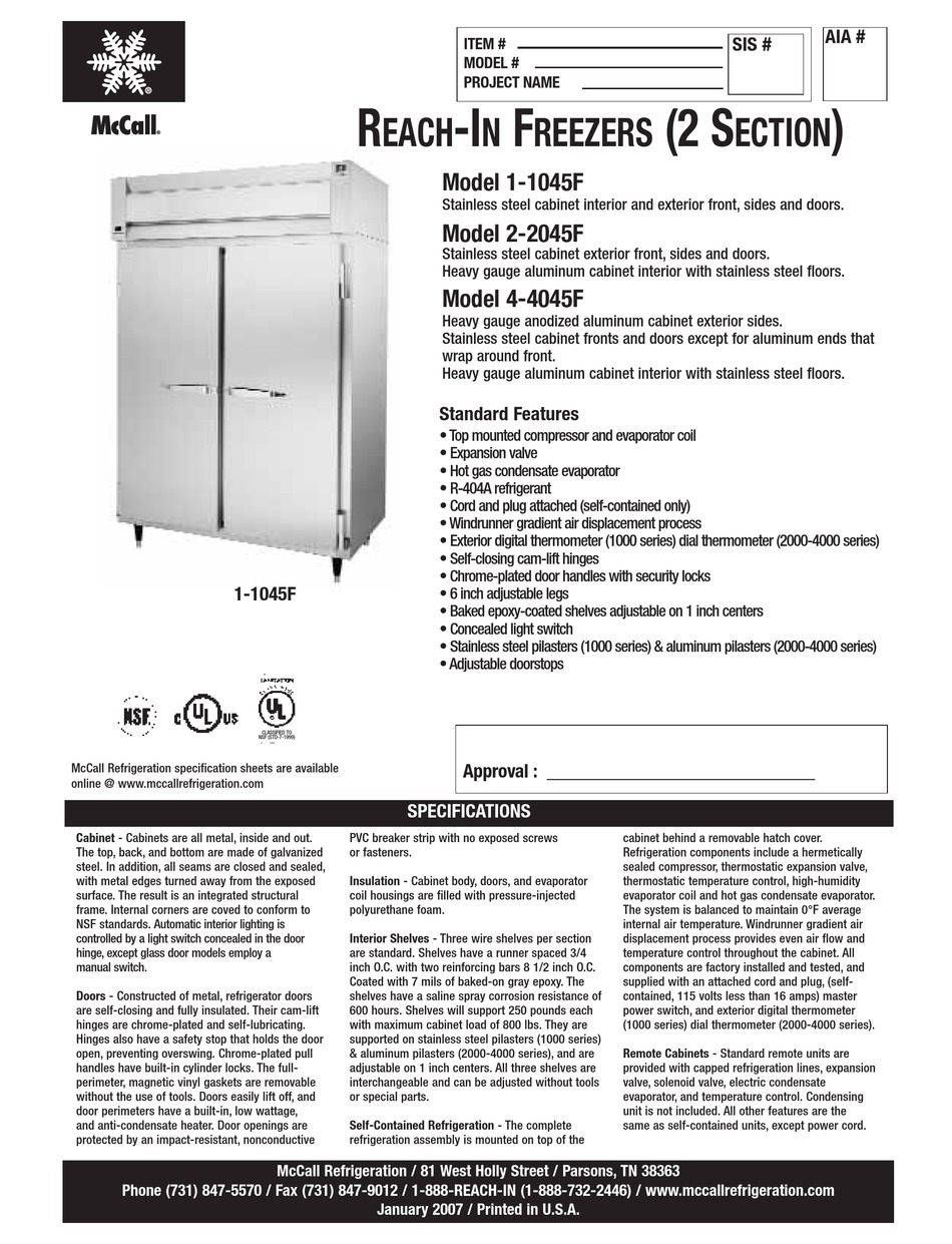 mccall reach in freezer