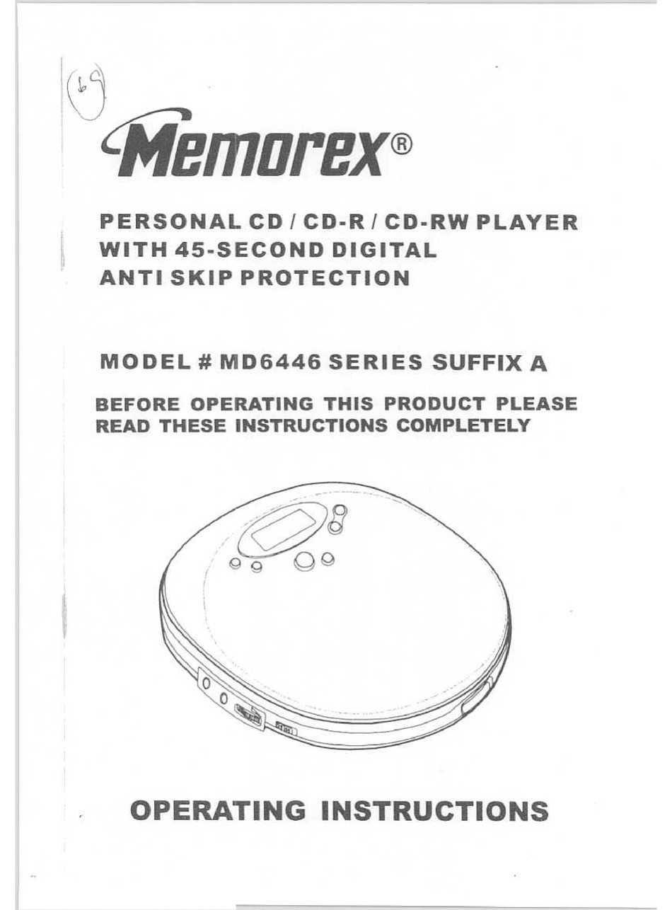 MEMOREX MD6446 SERIES CD PLAYER OPERATING INSTRUCTIONS MANUAL ManualsLib