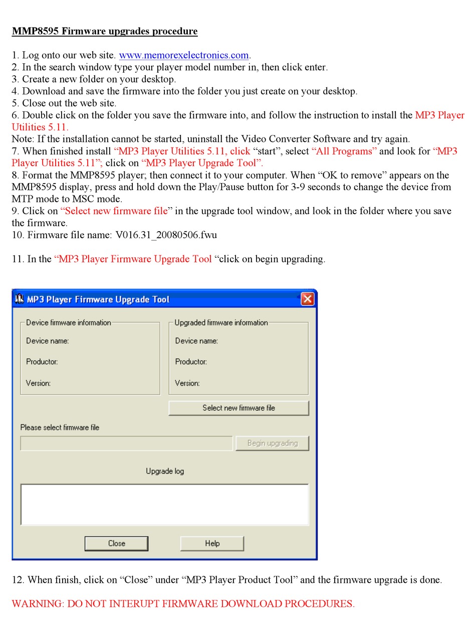 MEMOREX MMP8595 FIRMWARE UPGRADE MANUAL Pdf Download | ManualsLib