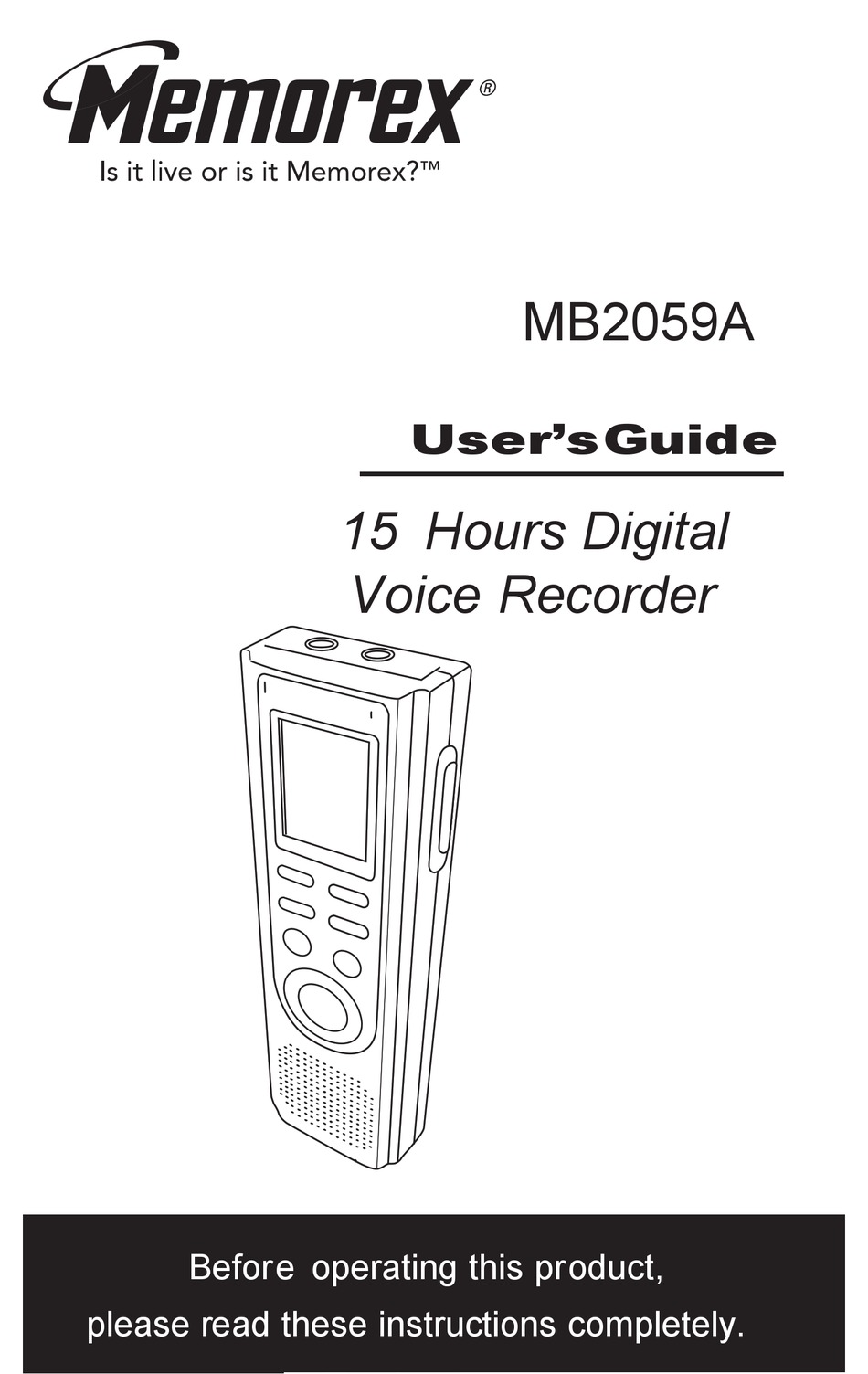 MEMOREX MB2059 VOICE RECORDER USER MANUAL ManualsLib