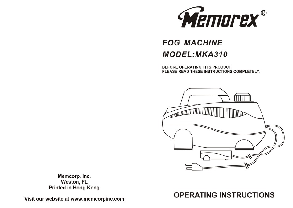 MEMOREX MKA310 FOG MACHINE OPERATING INSTRUCTIONS ManualsLib