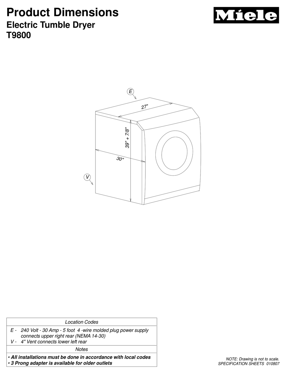 MIELE T9800 DRYER PRODUCT DIMENSIONS ManualsLib