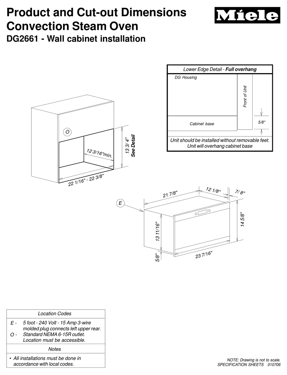 MIELE DG2661 OVEN PRODUCT DIMENSIONS | ManualsLib
