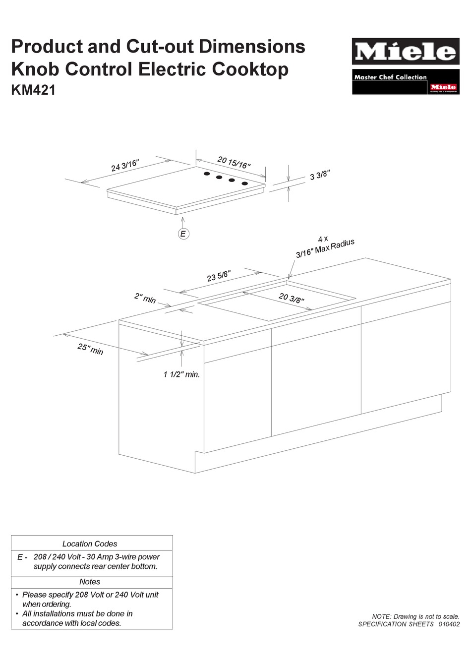 MIELE KM421 COOKTOP PRODUCT AND CUTOUT DIMENSIONS ManualsLib
