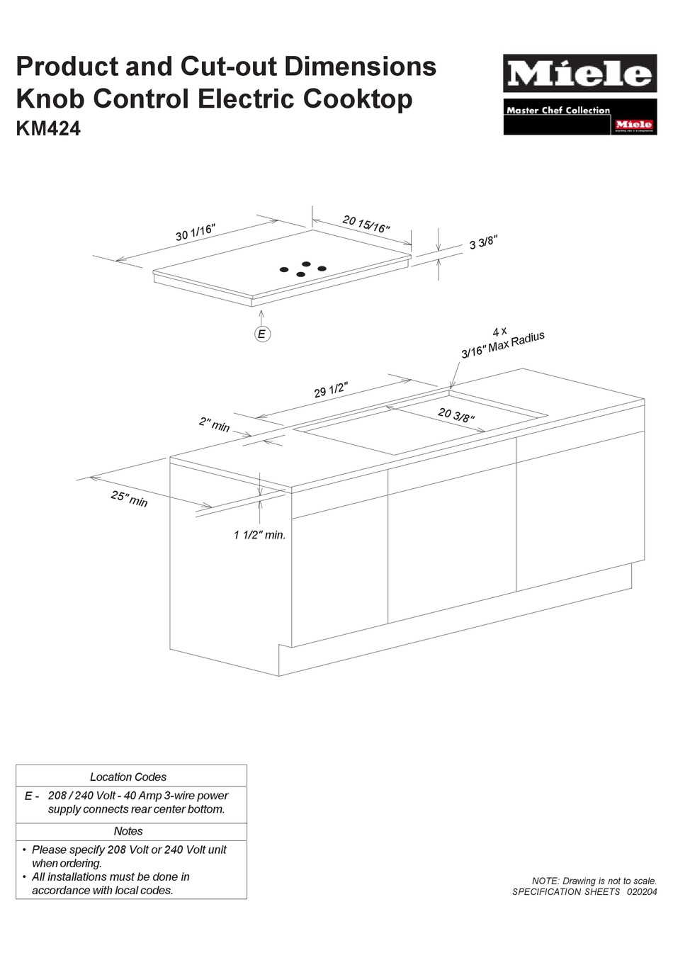 MIELE MASTERCHEF KM424 COOKTOP SPECIFICATION ManualsLib